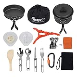 Bisgear 12-17Pcs Camping Cookware Stove Carabiner Canister Stand Tripod Folding Spork Set Outdoor Camping Hiking Backpacking Non-Stick Cooking Picnic Knife Spoon Wine Opener (Renewed)