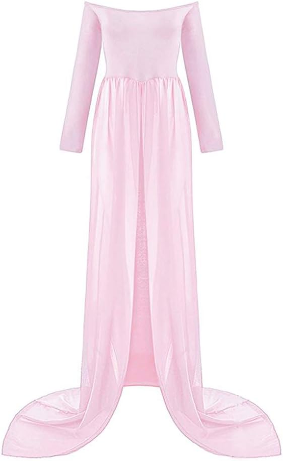 Pregnancy Dress for Photography, Split Front Maternity Maxi Dress Off Shoulder Pregnancy Gown for Photo Shoot