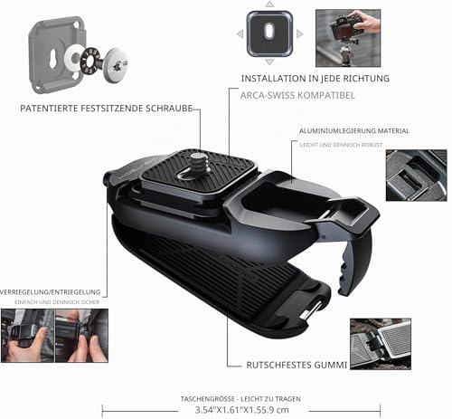 PGYTECH Bettle Camera Clip, Camera Backpack Clip on Shoulder Strap or Belt, Carry for DSLR, Plate Camera Quick Release System for Sony, Nikon, Fuji Backpack Camera Strap Mount
