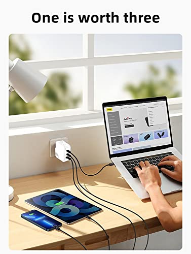 USB C Charger, 65W GaN Ⅲ Fast Charger 3 Ports PD3.0 PPS Foldable Wall Charger for Phone/Laptop,Compatible w/MacBook Pro/Air, iPad, iPhone,Pixelbook,ThinkPad,Dell XPS,Galaxy S23/S22, Balxo