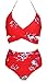 COCOSHIP Red & White & Jade Pink Garden Flower Retro Ruching High Waist Bikini Set Push Up Cross Top Sport Tie Back Bathing Swimwear 8