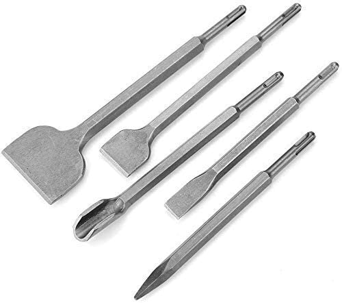 SDS Plus Chisel Bits Set, 5pcs Electric Rotary Hammer Chisel Set, 5 Different Hardened Steel SDS Plus Bits Chisel Set for Electric Rotary Hammer with SDS-Plus to Hole on Wall Concrete Stone and Other