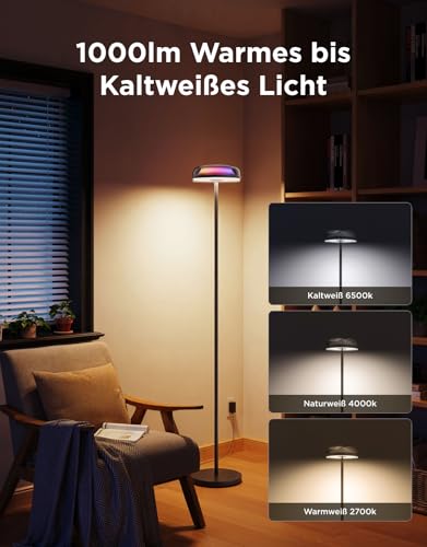 Govee Floor Lamp Living Room Uplighter Wave Lighting RGBICWW, Three-Zone Lighting Floor Lamp, 80+ Scene Modes, 2700-6500K, 1000LM, Compatible with Matter and Alexa, for Living Room, Bedroom