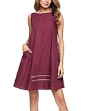 Zeagoo Women Striped Pocket Dress Sleeveless Causal Flared Swing Dresses Loose Tunic Top(Wine Red,XL)