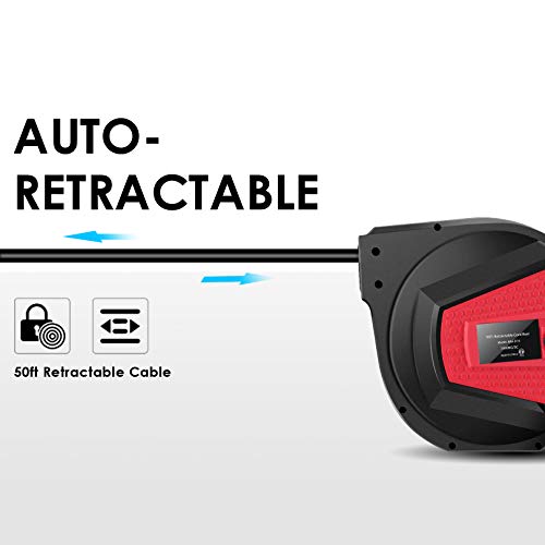 Retractable Extension Cord Reel, 50 FT Heavy Duty Industrial 14AWG/3C