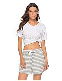 Pantalones cortos para dama, pijama liso ya rayas, de algodón, para yoga, gimnasio, correr