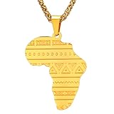U7 Africa Map Pendant 18K Gold Plated Chain Vintage Ethnic Symbol Pattern African Necklace Hip Hop Jewelry for Men/Women