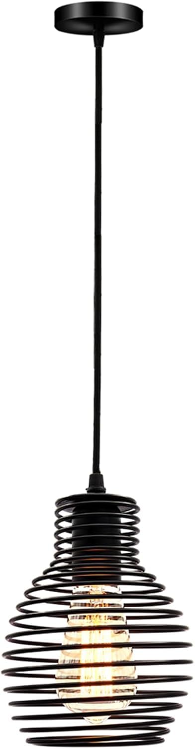 Biqing Black Pendant Light Flush Ceiling Light Fitting Metal Cage Hanging Light (B)