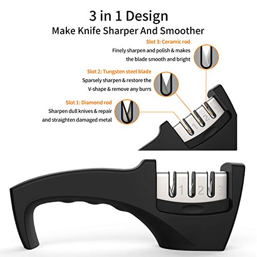 Chefavor Knife Sharpener - Professional 3 Stage Manual Sharpening Helps Repair, Restore and Polish Blades, Safe to Use for Kitchen Knives ...
