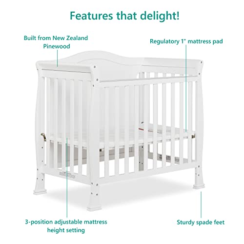 Dream On Me Addison 4In1 Convertible Mini Crib In White, Greenguard