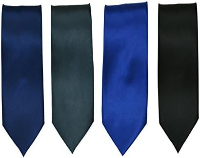 ShopLuvOnline Set of 4 Slim Satin Tie for Men - Formal, Party Wear, Birthday Gifts. Black, Grey, Navy Blue, Royal Blue