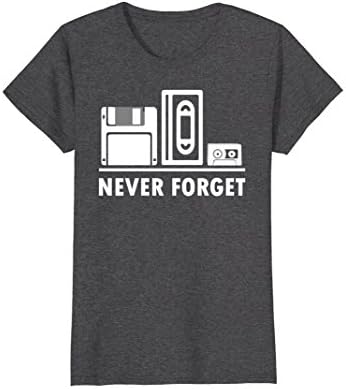 Womens Never Forget T Shirt Cool funny floppy disk vhs 90s 80s tee XL Dark Heather