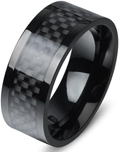 VXGold Titanium Rings for Men Wedding Band 9mm Black Carbon Fiber Comfort fit