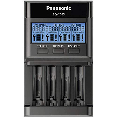 Panasonic eneloop 52065 eneloop pro, Intelligentes Schnellladeger?t mit LCD-Display, fr 44200 Ni-MH Akkus AA/AAA, mit Refresh-Modus, 52100, Schwarz