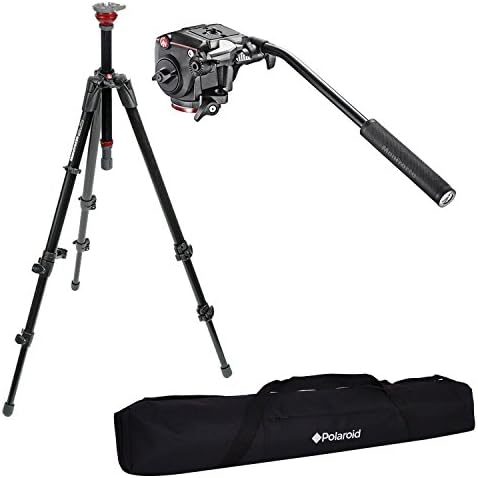 Manfrotto 755XB MDEVE Aluminum Tripod with Built in 50mm Ball Leveler, Manfrotto MHXPRO-2W XPRO Fluid Head with Fluidity Selector (Black) and Polaroid 35" Tripod Case