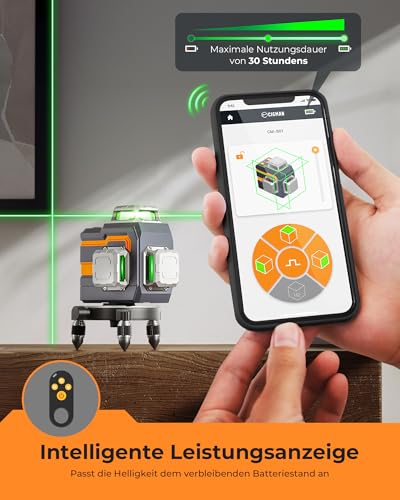 Cross Line Laser, CIGMAN App Intelligent Control, 3 x 360 Degrees, Self-Levelling Laser Spirit Level, with Rechargeable Lithium Battery, Construction Laser, Cross Laser, Green for Indoor Use (CM-S01)