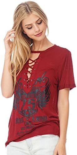 Julia Front Lace Up V Neck Printed Short Sleeve Graphic T Shirt Top Tunics Junior Sizes