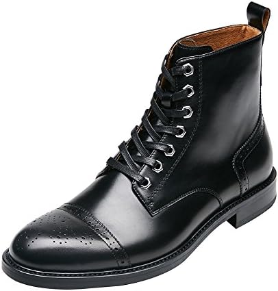 KINGSTEP Men's Fashion Lace Up Brogue Shoes Martin Boots (9, Black)