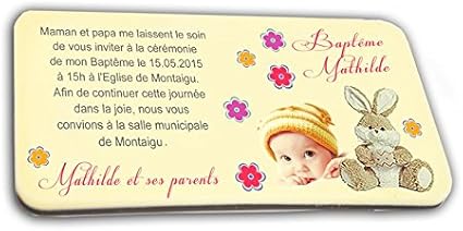 Scheda Di Invito In Cioccolato Tema Doudou Personalizzata Con Foto E Il Tuo Testo Per Battesimo Matrimonio Comunione Invito In Cioccolato Design E Moderno Giallo E Fucsia Amazon It Prima Infanzia