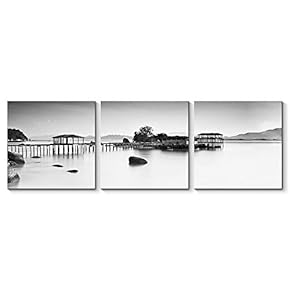 Canvas Wall Art Great Bridge in Water Painting Artwork for Home Prints Framed - 12"x12"x3 Panels