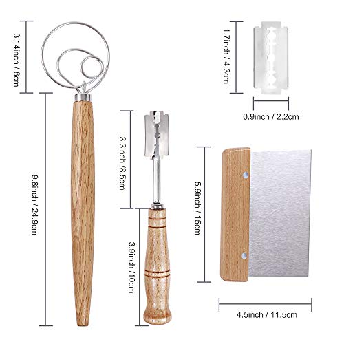 Bread Making Tools Kit of Dough Whisk, Bread Blade, Scraper Scoring