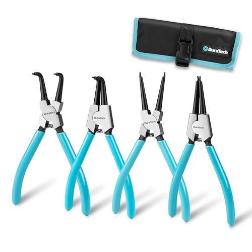 DURATECH 4 Piezas Alicates Circlip de 180 y 165 mm con Mango Antideslizante | Alicates para Anillos de Retención Internos y Externos, Puntas Rectas y Curvas, Acero al Carbono, Bolsa de Almacenamiento