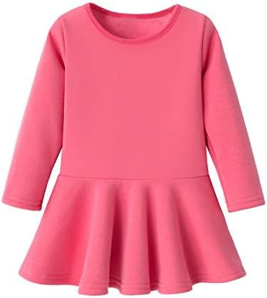 AuroraBaby Infant Toddler Baby Girls Dresses Warm Fleece Long Sleeve Cotton Ruffle Dress Red 9-12M