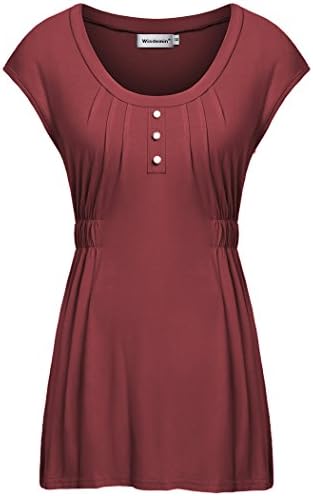 Wisdemin Comfy Fit Shirts For Women Cap Sleeve Detailed Tunic Tops Wine XL