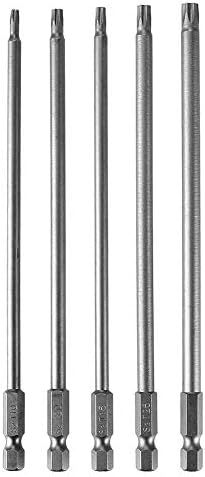 IBEUTES 5pcs 1/4 Inch Hex Shank Long Magnetic Screwdriver Bits Set 6 Inch Steel Torx Security Head Screwdriver