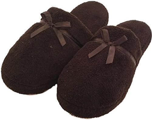 Ladies’ Plush Velour House Slippers with Soft Memory Foam Insole & Rubber Sole Satin Bow Slip On Clog