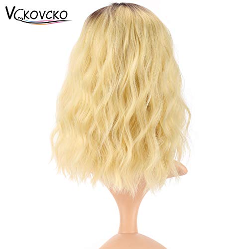 image for VCKOVCKO Natural Wavy Wig With Air Bangs for Women Short Bob Wigs Wome