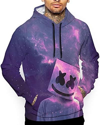 Galaxy-Marshmello 3D Printed Men's Youth Long Sleeve Hoodie Casual Fleece Sweatshirts With Pocket Cap