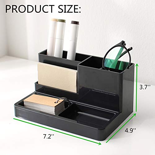 Desk Organizer Caddy with 5 Compartments Office Workspace Desktop Holder Stable Plastic Stationery Storage Box for Pencils,Markers,Erasers,Pens,Thumbtack (7.1" x4.8" x3.6")(Black)