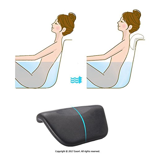 ESSORT Bathtub Pillow, Large Spa Mesh Pillow, Luxury Comfortable Soft Bath Cushion Headrest, for Shoulder Neck Support Backrest, Fits Any Size of Tubs, Jacuzzi (Black, PU Compact Version)