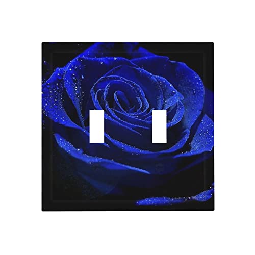 Blue Rose Flower 2 Gang Double Toggle Light Switch