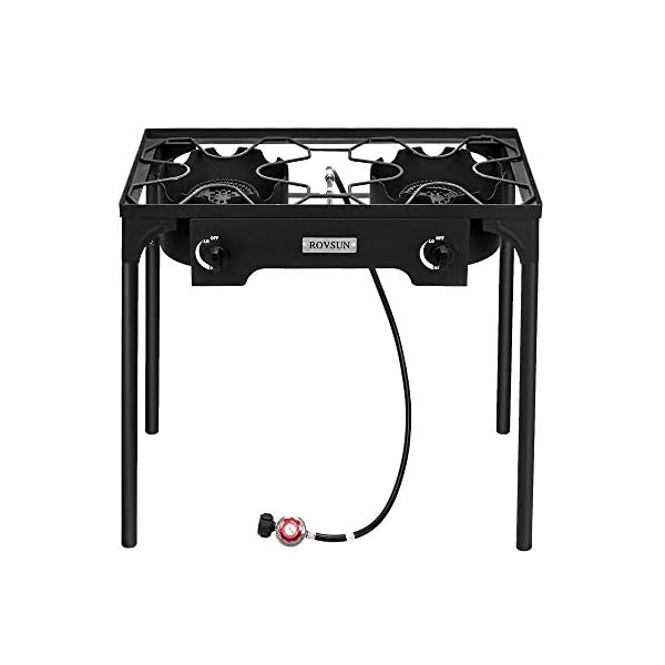 ROVSUN 2 Burner Outdoor Propane Gas Stove High Pressure, Stand Cooker for Backyard Cooking Camping Home Brewing Canning Turkey Frying, 20 PSI Regulator