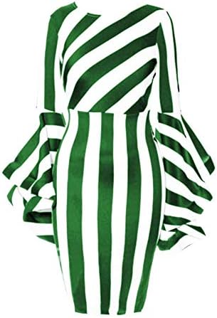 YUHENG Plus Size Dress for Women Fashion Round Neck Stripe Long/Short Sleeve Elegant Party Dresses