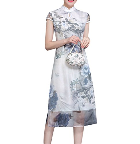 U-WARDROB Chines Cheongsam Stand Collar Sheath Qipao Dress For Women