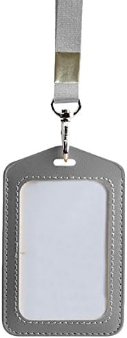 Homeleii 2Pcs Leather ID Card Badge Holder with 1 ID Window Lanyard Neck Strap Band (Vertical, Grey)