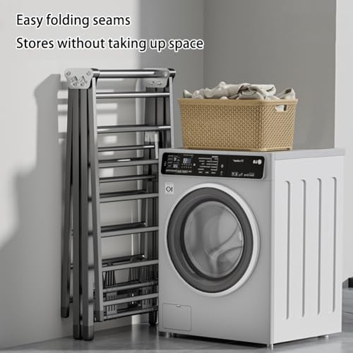 MOZOGOT Folding Clothes Drying Rack with 4 Shoe Holder, 3-Layer Foldable Laundry Clothes Dryer Rack Free-Standing Dryer Rack with Wheels Height Adjustable for Indoor & Outdoor Use, Windproof (180CM)