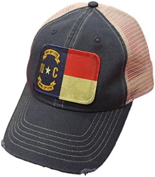 North Carolina Flag Distressed Trucker Snap Back Baseball Cap Navy
