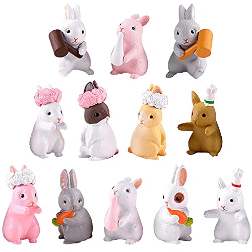 Rabbit Bunny Figurines Animal Characters Toys, 12Pcs Lovely Mini Rabbit