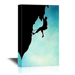 Extreme Sport Canvas Wall Art - Silhouette of Man Climbing Mountain - Gallery Wrap Modern Home Art | Ready to Hang - 12x18 inches