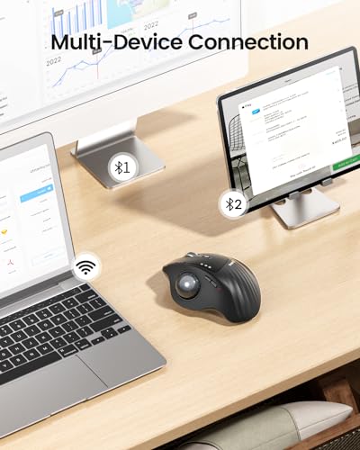 ProtoArc EM01 NL Trackball Wireless Mouse, 2.4G USB & Bluetooth, Thumb Control, Adjustable Angle, 5 DPI Adjustable, Rechargeable, Ergonomic Mouse for PC/Mac/Pad/Windows