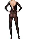 Amoretu Womens Long Sleeves Crotchless Bodystocking Lingerie Bodysuits Cross Back