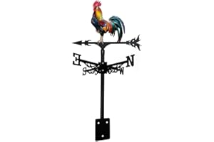 FIYOEO Colorful Rooster Weather Vane Spinner Wind Direction Farm Scene Stake Metal Outdoor Peacock Weathervane Ornament for Garden Yard Decoration (Rooster C)
