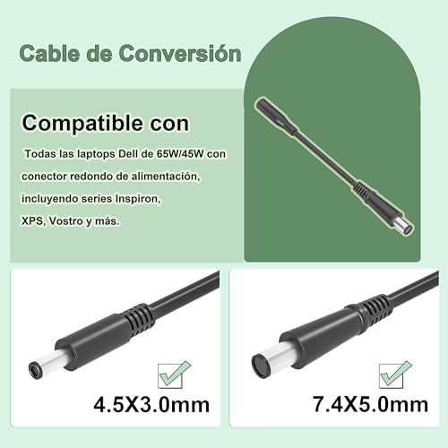 RORALMA 65W Cargador de Laptop Compatible con DELL Inspiron 15-7000 15-5000 15-3000 17-5000 17-3000 13-7000 11-3000 Serie 558 3181 5100 5535 5555 5558 5559 5567 XPS 9350 9360 la65ns2-01
