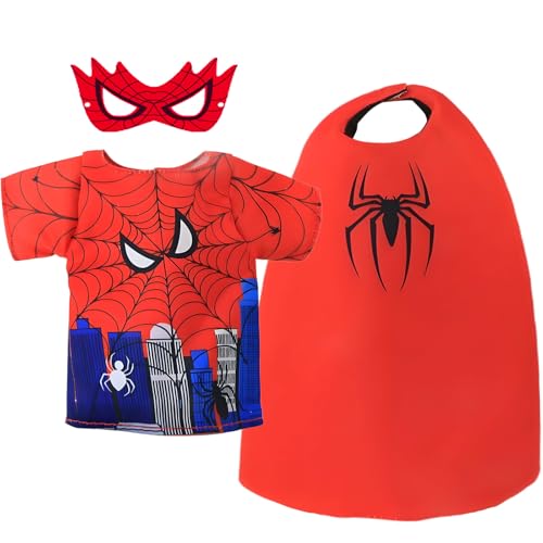 AimatRun Christmas Elf Doll Accessories, Holiday Elf Kit, Elf Clothes for Boy Super Ideas, Hero Outfits with Cape & T-shirt & Eyemask Spider Couture Accessory