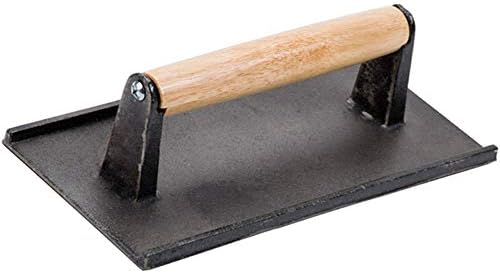 Srenta Durable Cast Iron Press | Commercial Grade Steak, Bacon, BBQ Grill Weight Press with Wooden Handle | 8 x 4 Inch