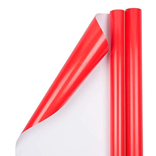 JAM PAPER Gift Wrap - Glossy Wrapping Paper - 25 Sq Ft per Roll - Red - 2/Pack